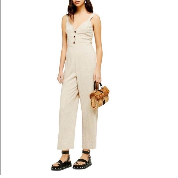 Hello Molly Pants - Hello Molly Linen Cotton Ivory Jumpsuit Size Medium